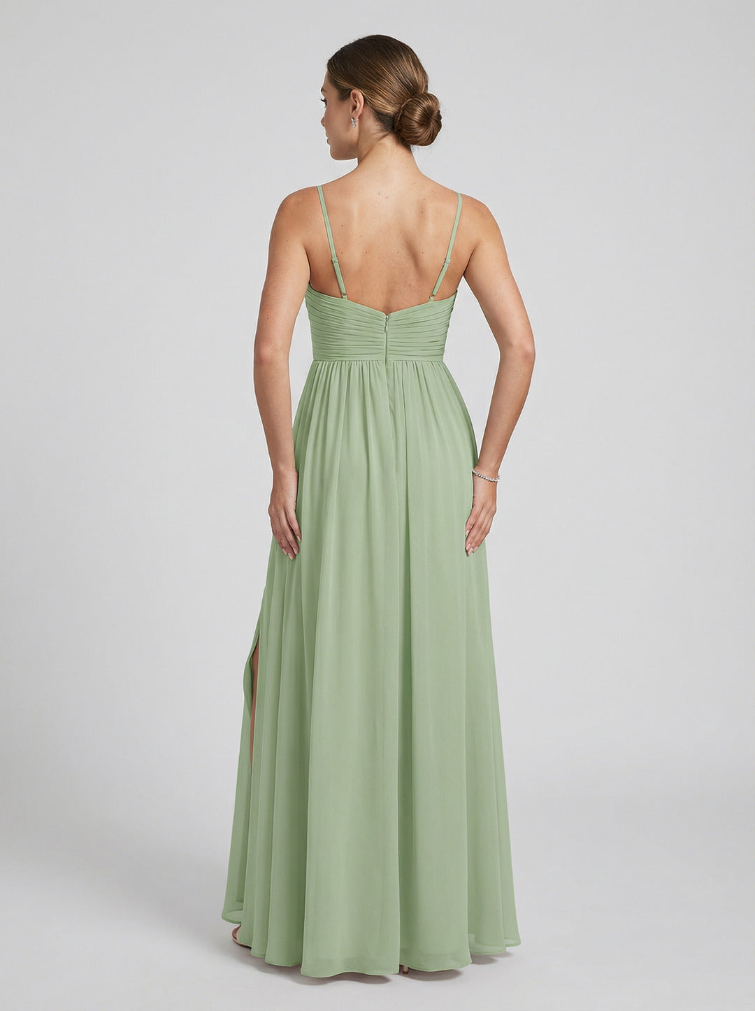 Simple Dusty Sage Chiffon A-Line Sweetheart Back Zip Ankle-Length Bridesmaid Dress