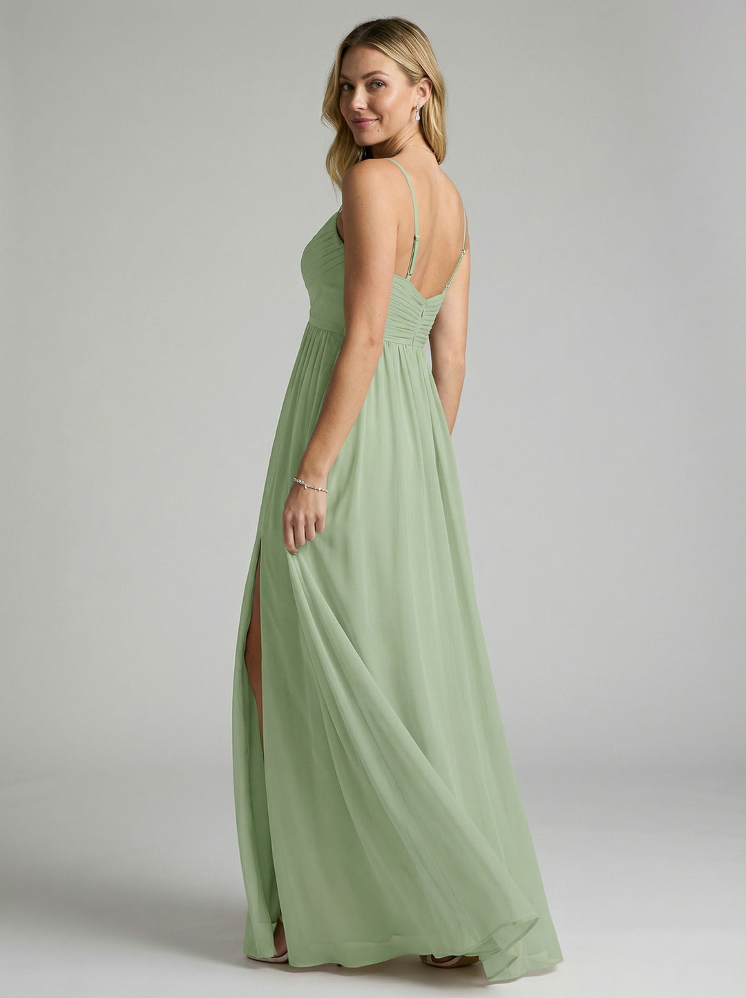 Simple Dusty Sage Chiffon A-Line Sweetheart Back Zip Ankle-Length Bridesmaid Dress