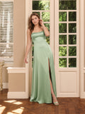 Simple Dusty Sage Satin A-Line Square Neck Ankle-Length Bridesmaid Dress