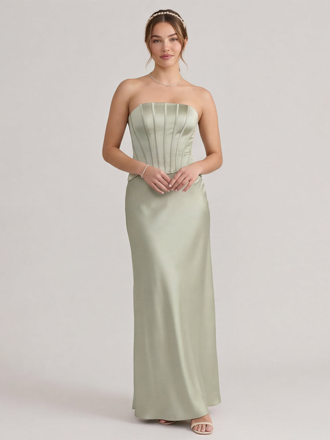 Simple Dusty Sage Satin Mermaid Straight Neck Back Zip Ankle-Length Bridesmaid Dress