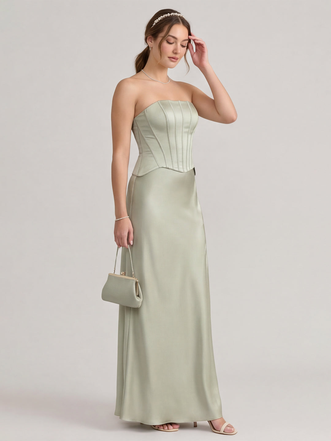 Simple Dusty Sage Satin Mermaid Straight Neck Back Zip Ankle-Length Bridesmaid Dress