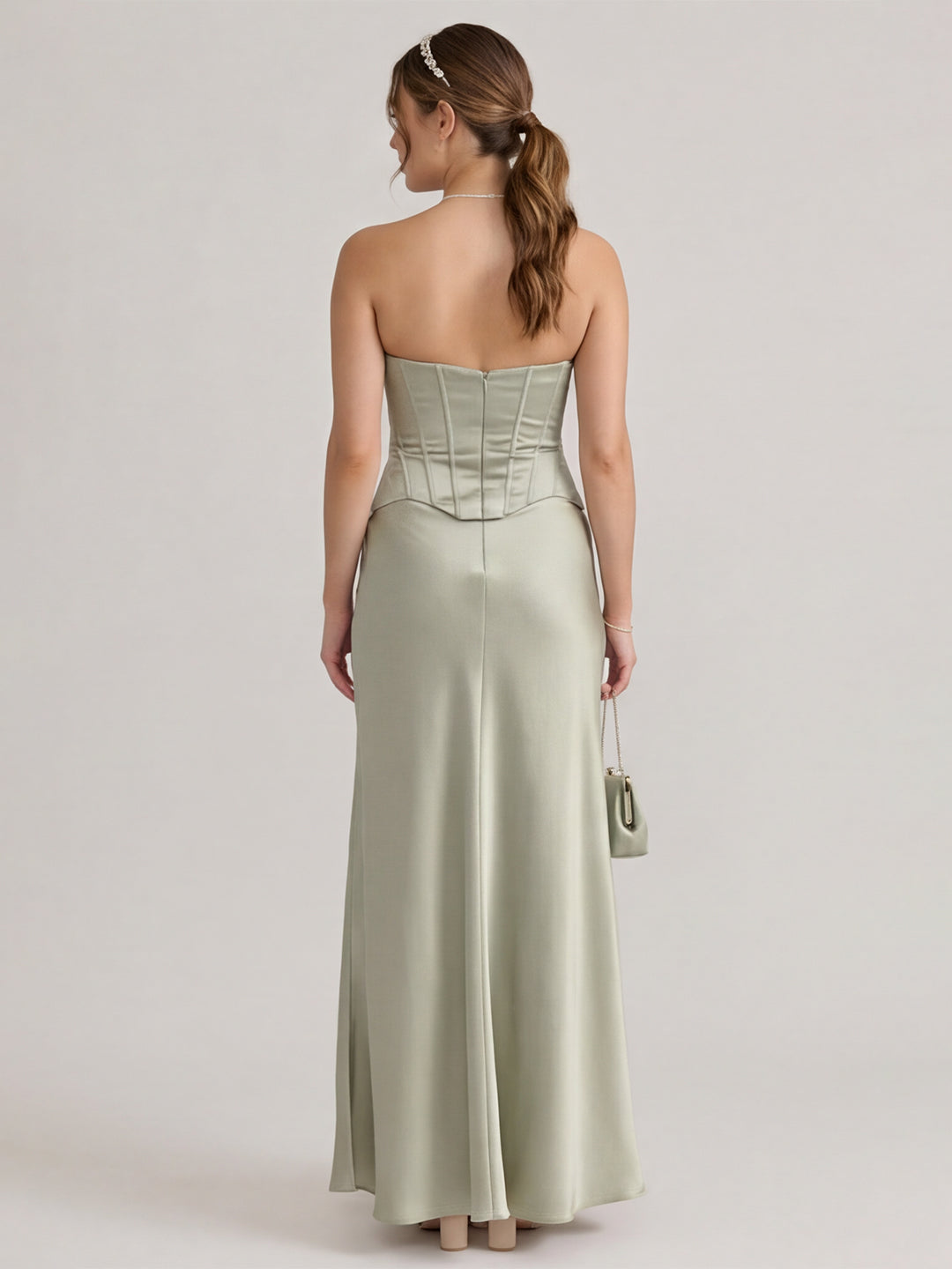 Simple Dusty Sage Satin Mermaid Straight Neck Back Zip Ankle-Length Bridesmaid Dress