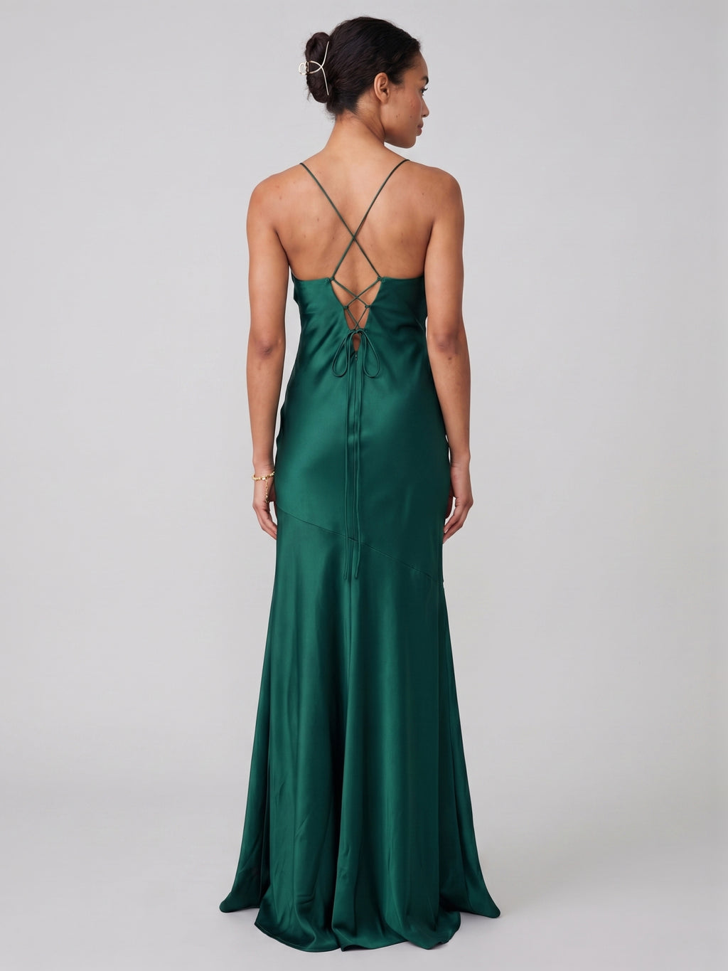 Simple Forest Green Satin Mermaid Cowl Neck Criss-Cross Straps Ankle-Length Bridesmaid Dress