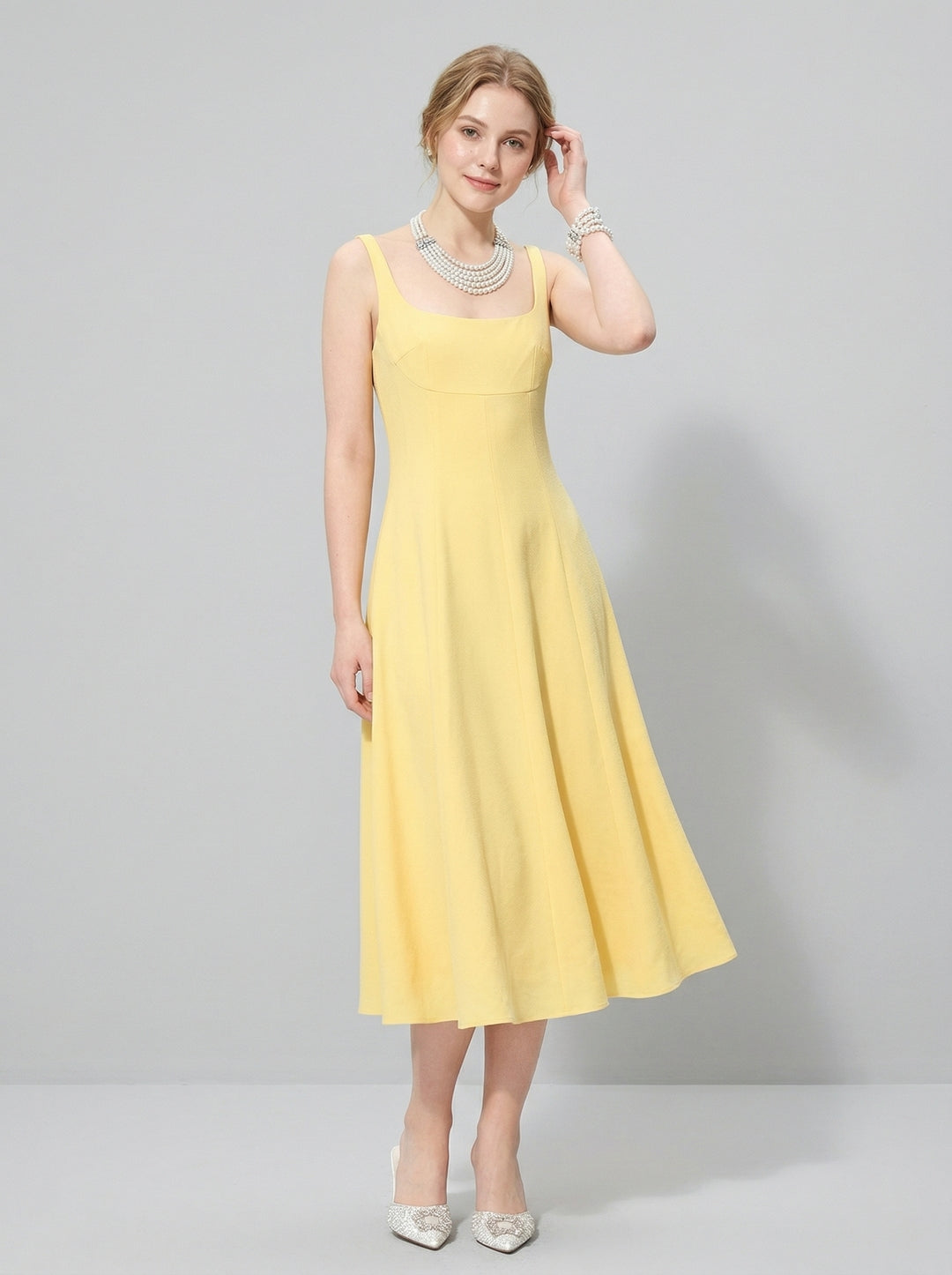 Simple Chiffon Chiffon A-Line Square Neck Tea-Length Bridesmaid Dress