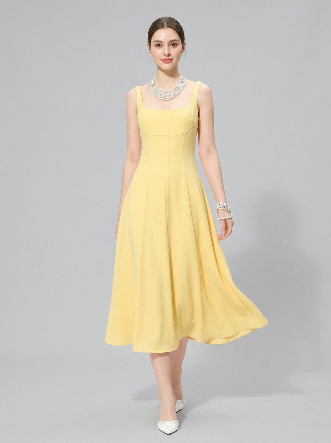 Simple Chiffon Chiffon A-Line Square Neck Tea-Length Bridesmaid Dress