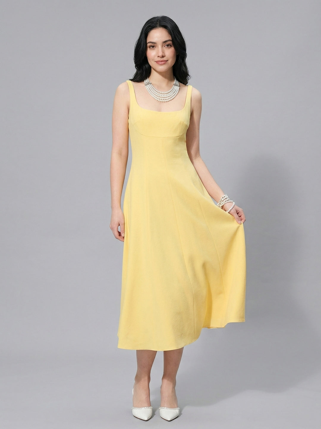 Simple Chiffon Chiffon A-Line Square Neck Tea-Length Bridesmaid Dress