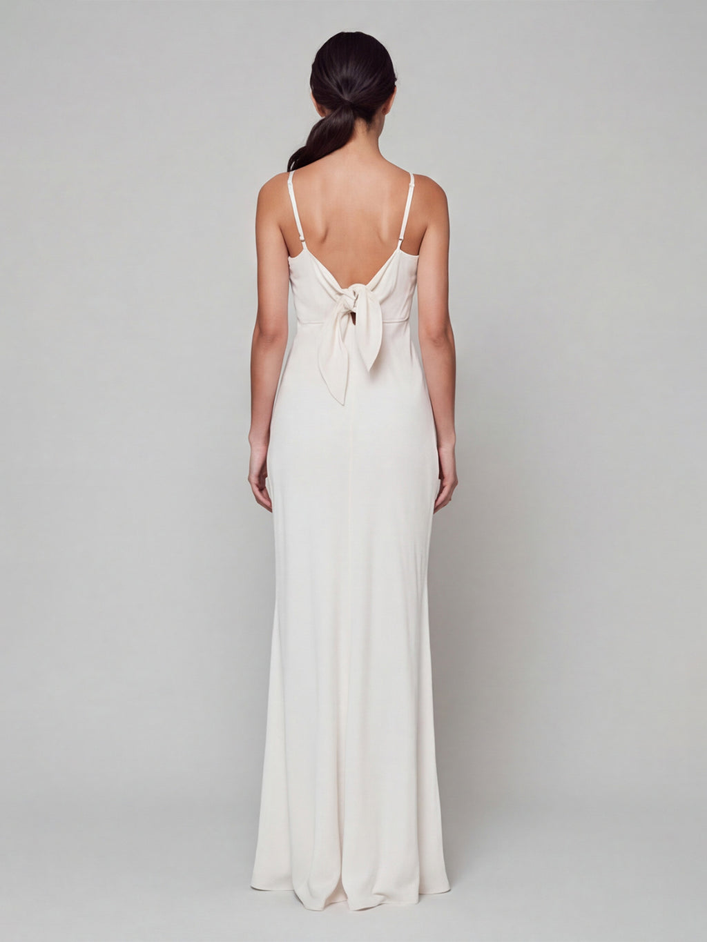 Simple White Satin A-Line V-Neck Backless Ankle-Length Bridesmaid Dress