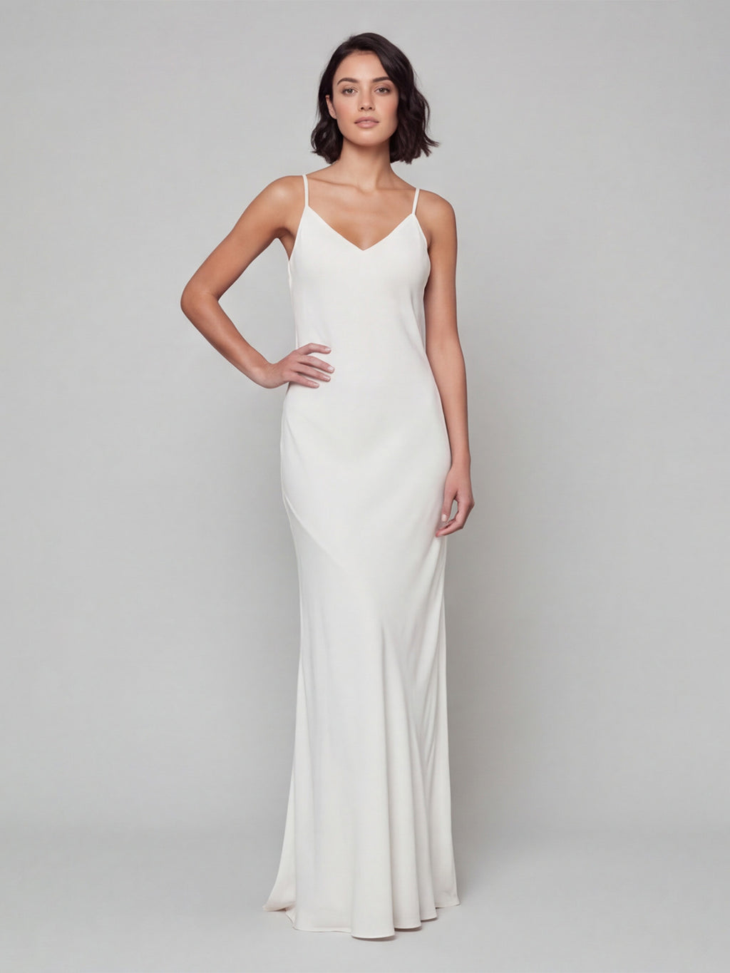 Simple White Satin A-Line V-Neck Backless Ankle-Length Bridesmaid Dress