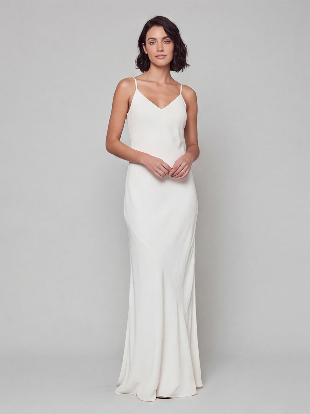 Simple White Satin A-Line V-Neck Backless Ankle-Length Bridesmaid Dress