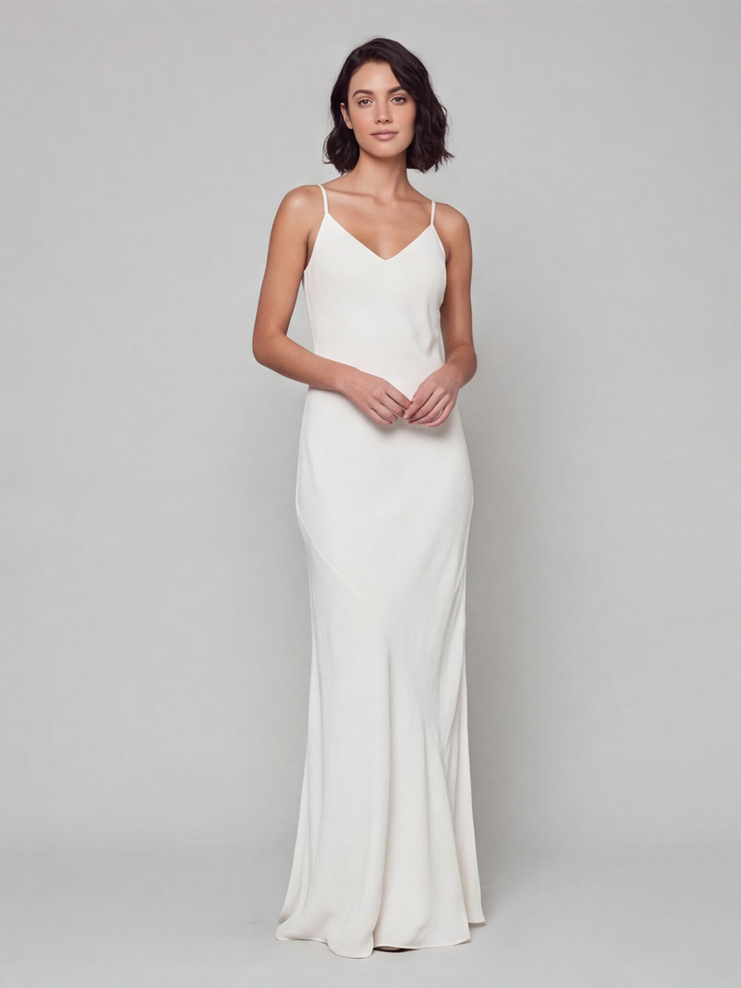 Simple White Satin A-Line V-Neck Backless Ankle-Length Bridesmaid Dress