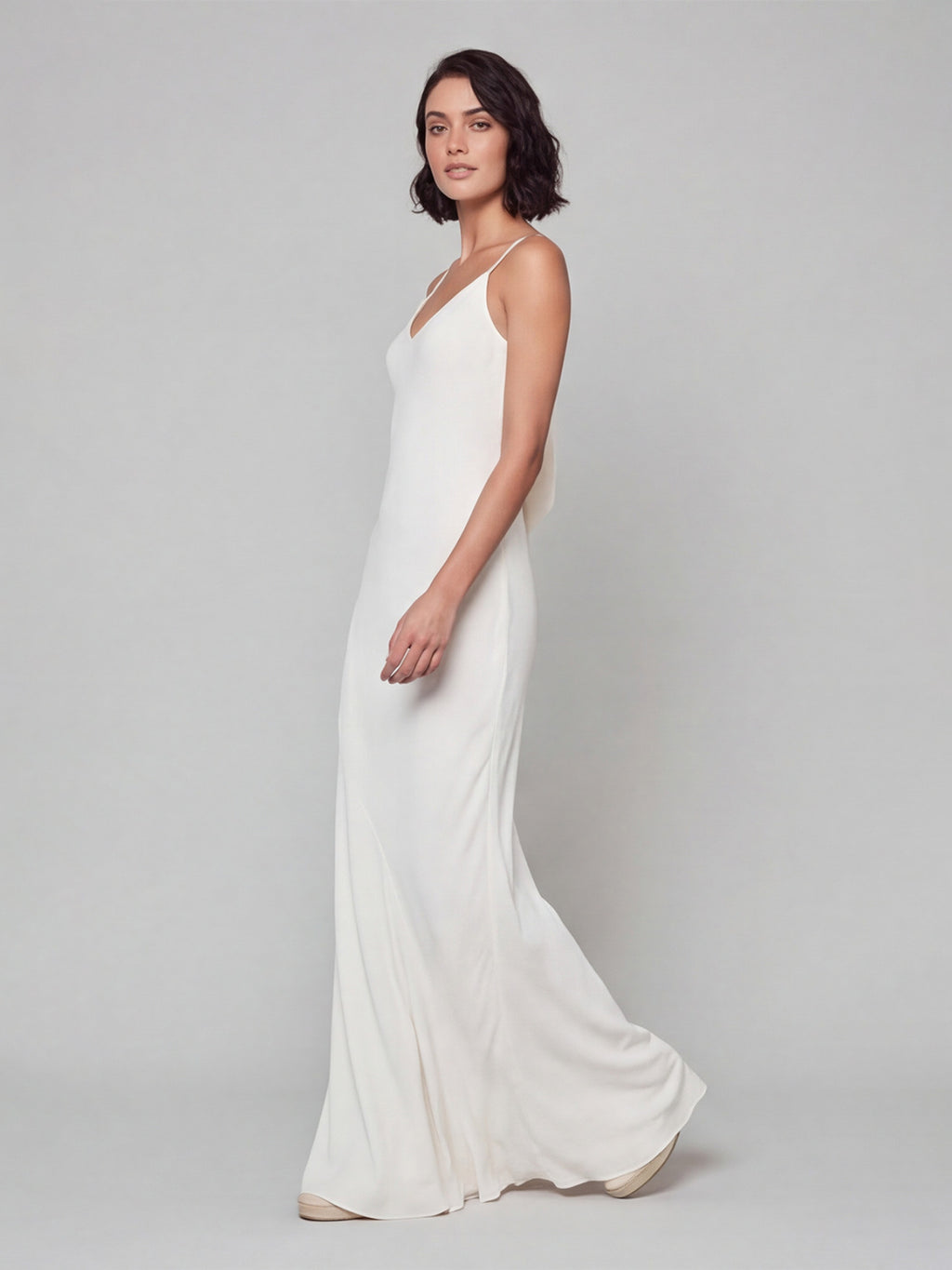 Simple White Satin A-Line V-Neck Backless Ankle-Length Bridesmaid Dress