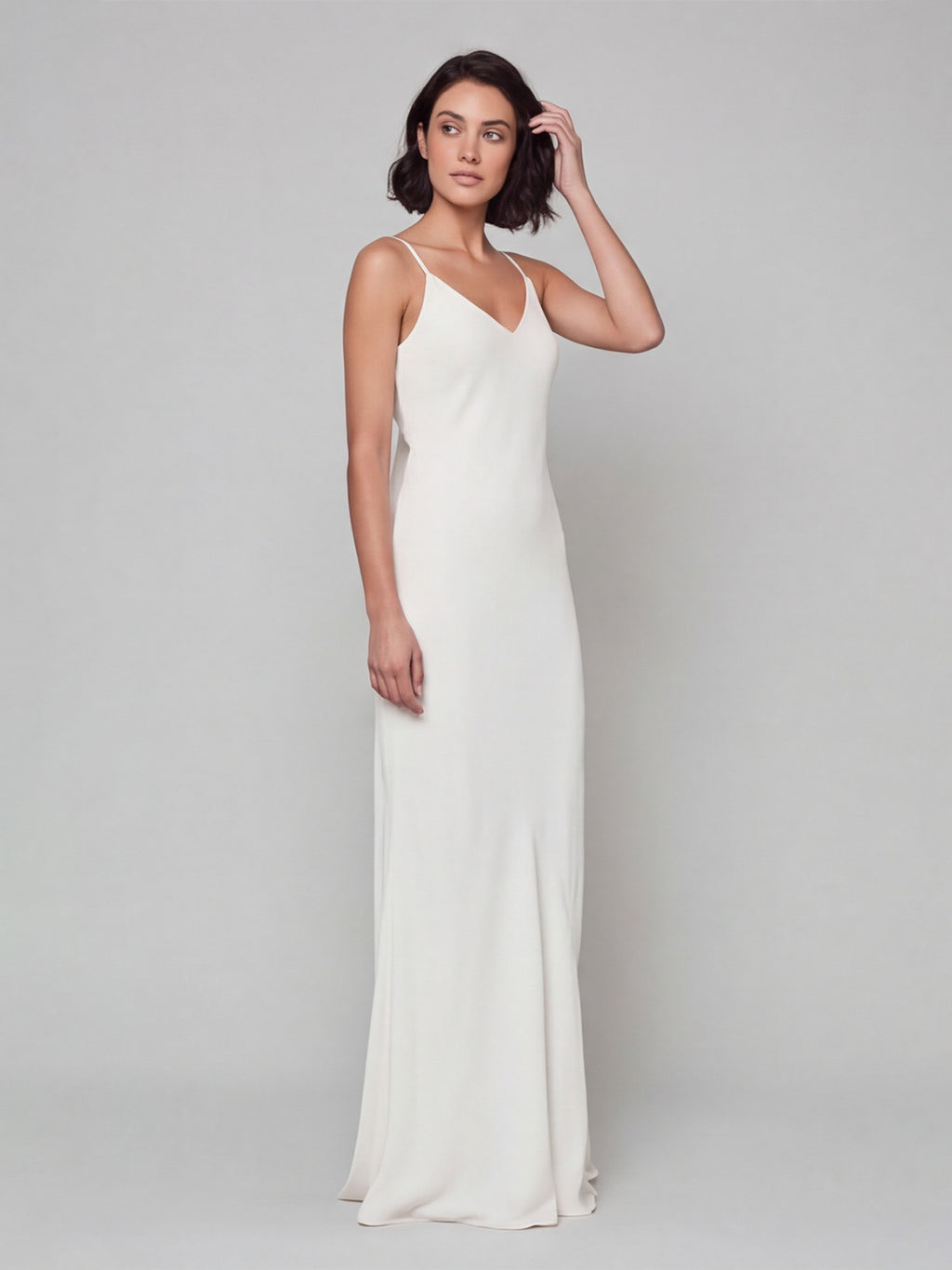 Simple White Satin A-Line V-Neck Backless Ankle-Length Bridesmaid Dress