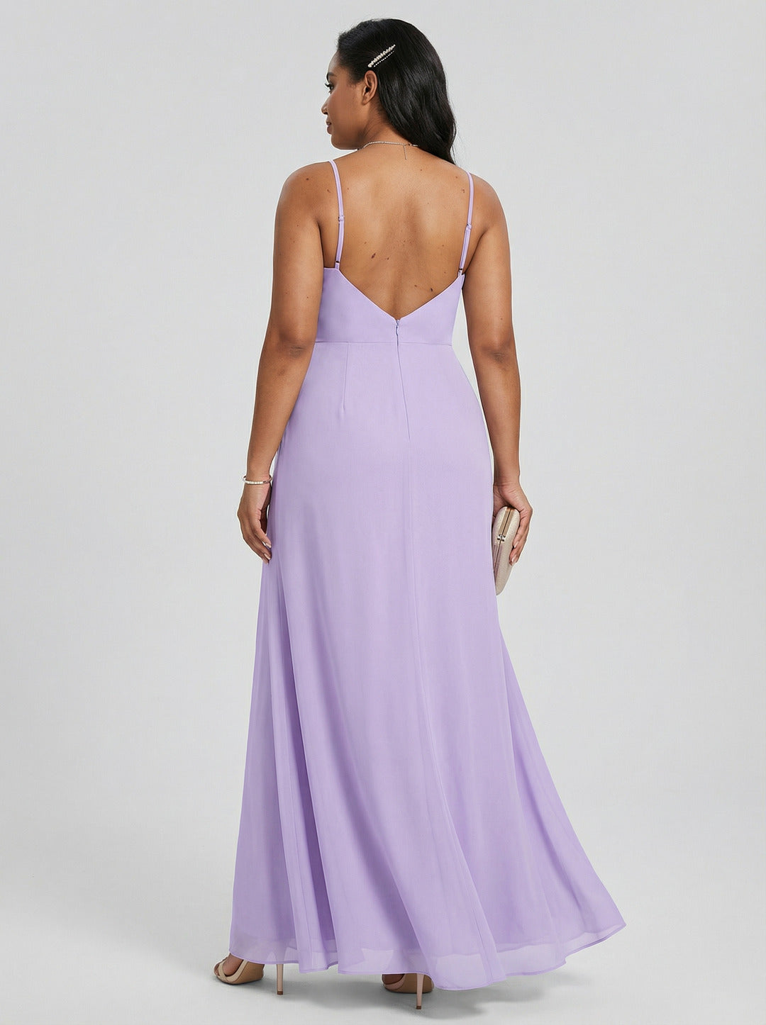 Simple Mauve Chiffon A-Line Sweetheart Backless with Ruffle Accents Ankle-Length Plus Size Bridesmaid Dress