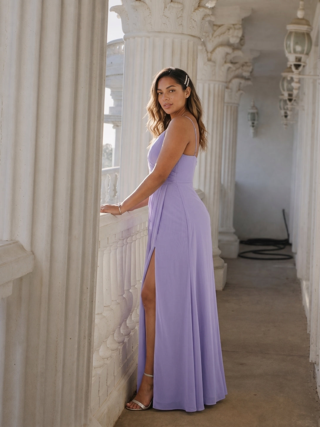 Simple Mauve Chiffon A-Line Sweetheart Backless with Ruffle Accents Ankle-Length Bridesmaid Dress