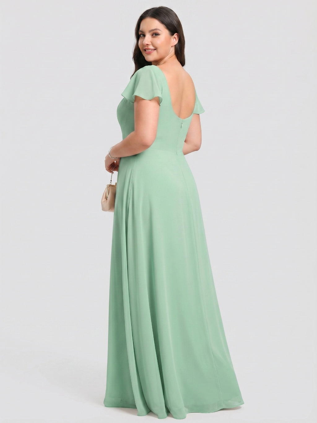 Simple Mint Green Chiffon A-Line Square Neck Back Zip with nan Ankle-Length Plus Size Bridesmaid Dress