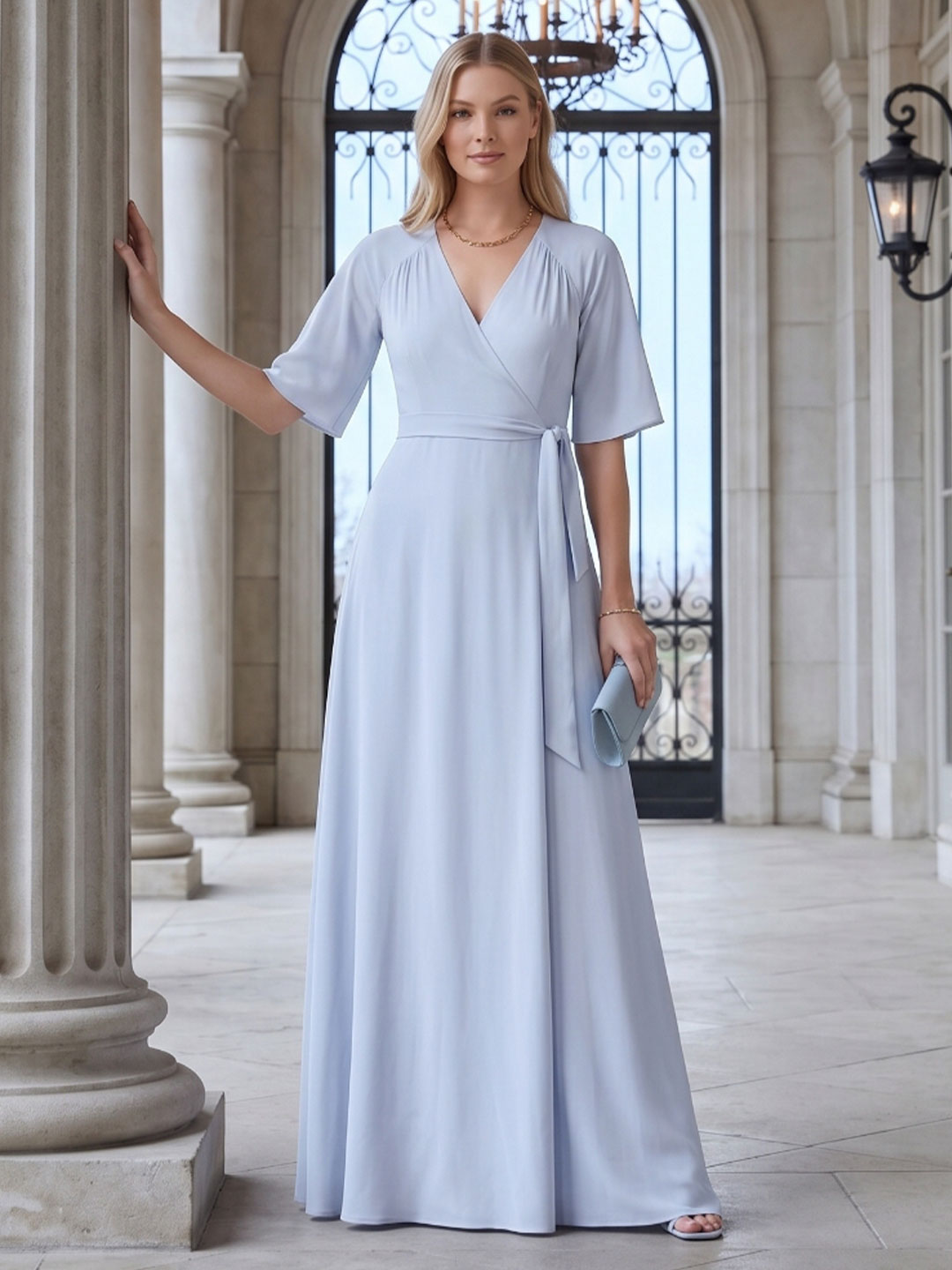 Simple Mist Chiffon A-Line V-Neck Back Zip Ankle-Length Bridesmaid Dress
