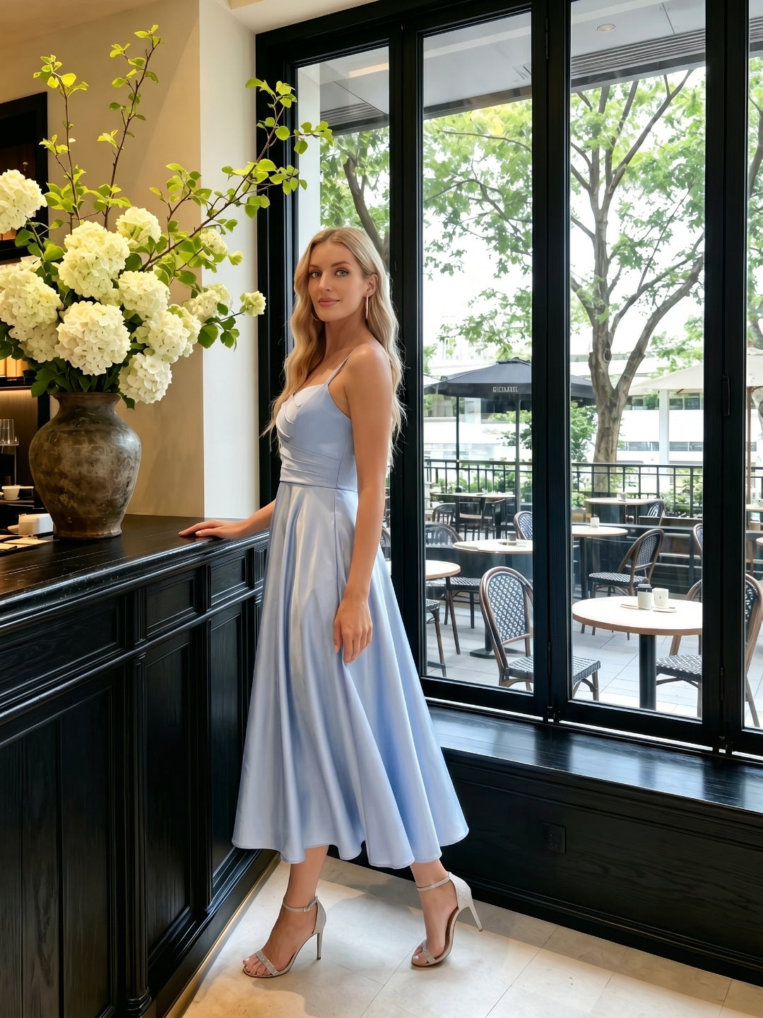 Simple Mist Satin A-Line Straight Neck Back Zip with nan Knee-Length Bridesmaid Dress