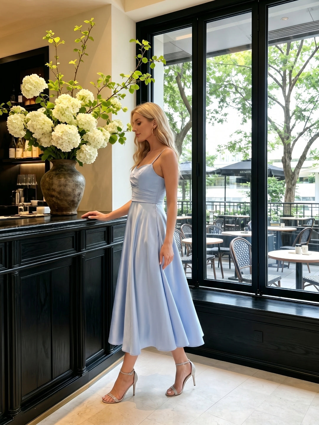 Simple Mist Satin A-Line Straight Neck Back Zip with nan Knee-Length Bridesmaid Dress