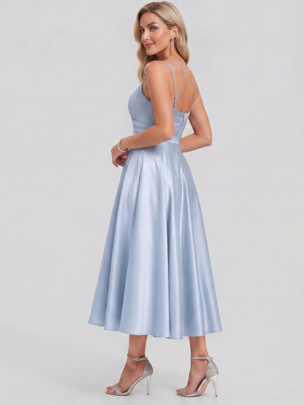 Simple Mist Satin A-Line Straight Neck Back Zip with nan Knee-Length Bridesmaid Dress