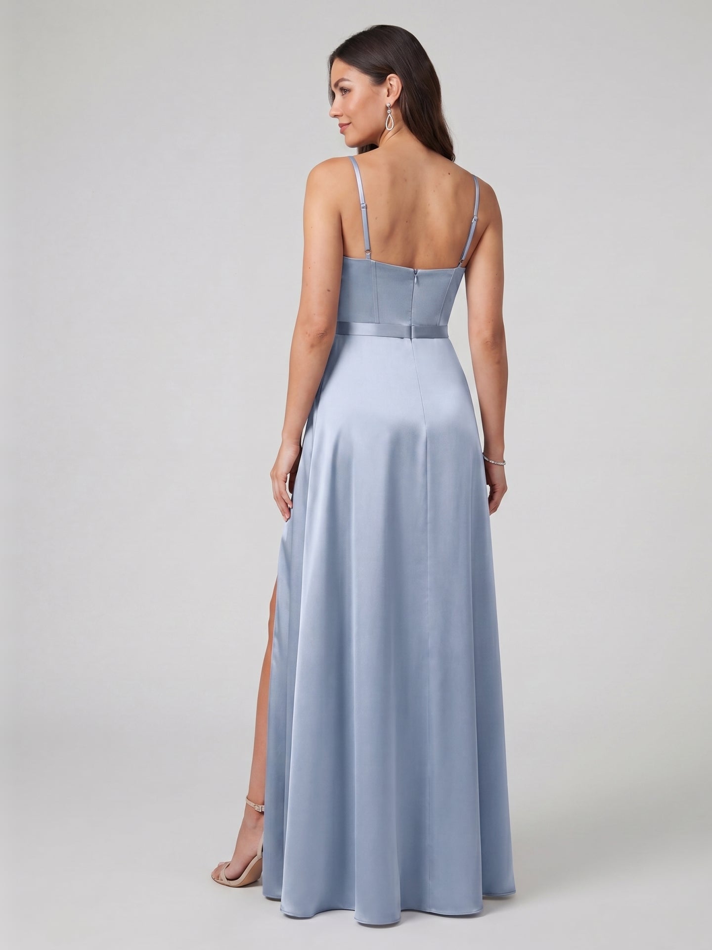 Simple Mist Satin A-Line Straight Neck Backless Ankle-Length Bridesmaid Dress
