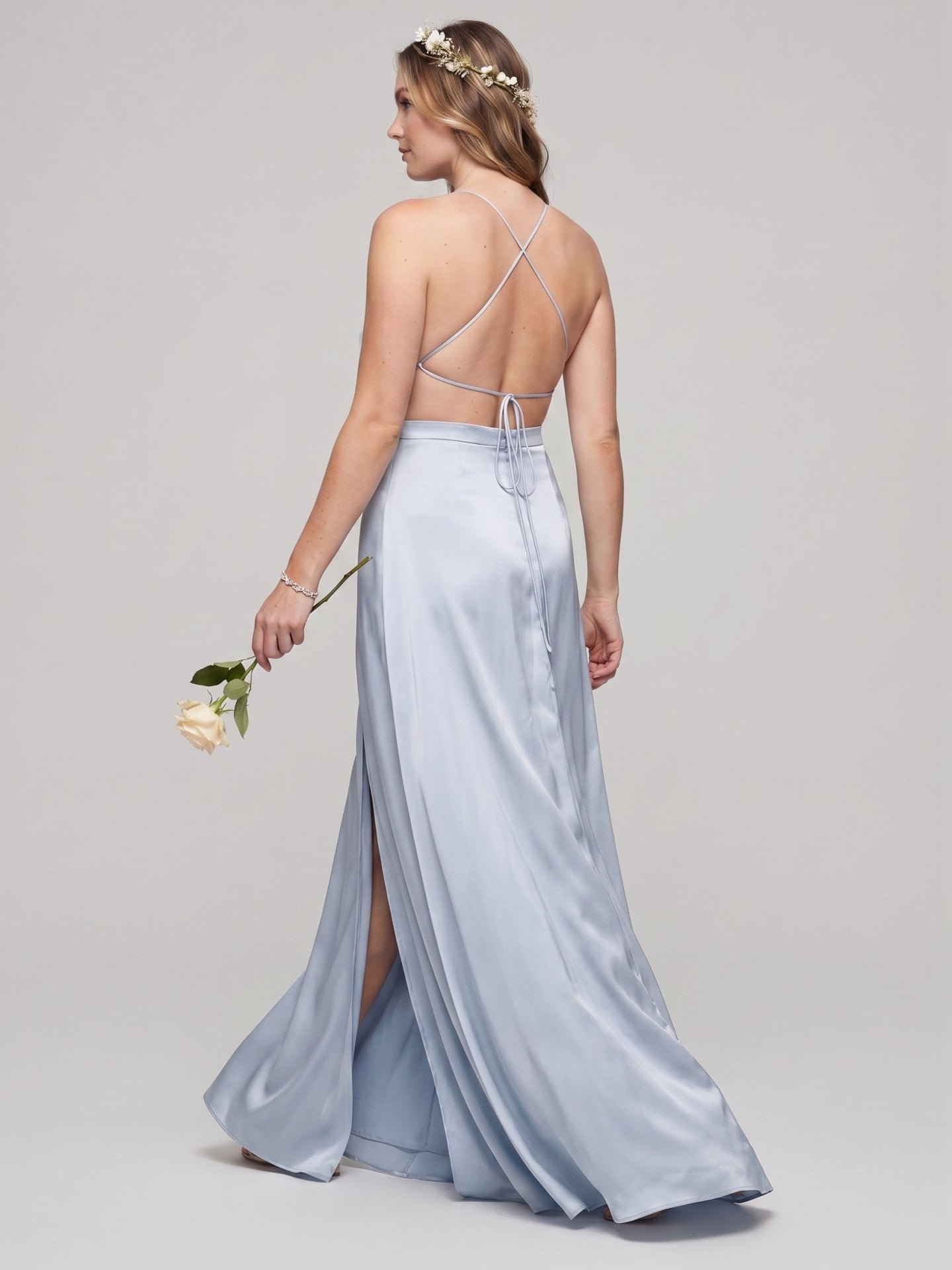 Simple Mist Satin Sheath Halter neckline  Ankle-Length Bridesmaid Dress