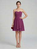 Simple Mulberry Chiffon A-Line Sweetheart Back Zip with Pleated Knee-Length Bridesmaid Dress