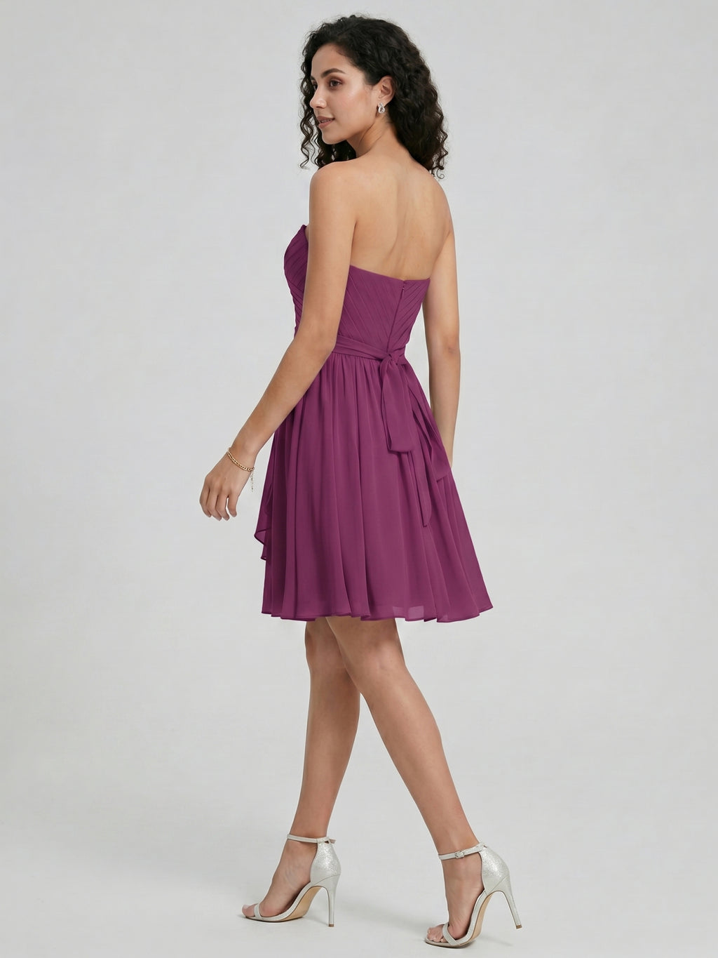 Simple Mulberry Chiffon A-Line Sweetheart Back Zip with Pleated Knee-Length Bridesmaid Dress