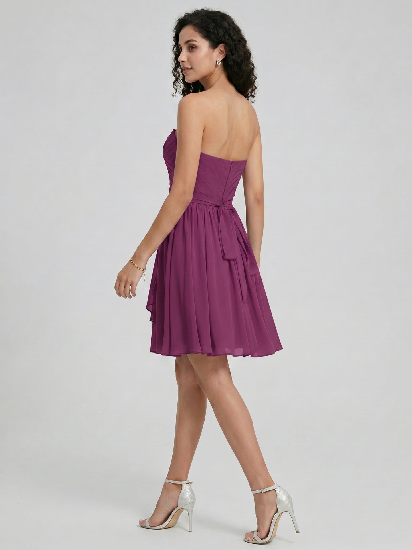 Simple Mulberry Chiffon A-Line Sweetheart Back Zip with Pleated Knee-Length Bridesmaid Dress