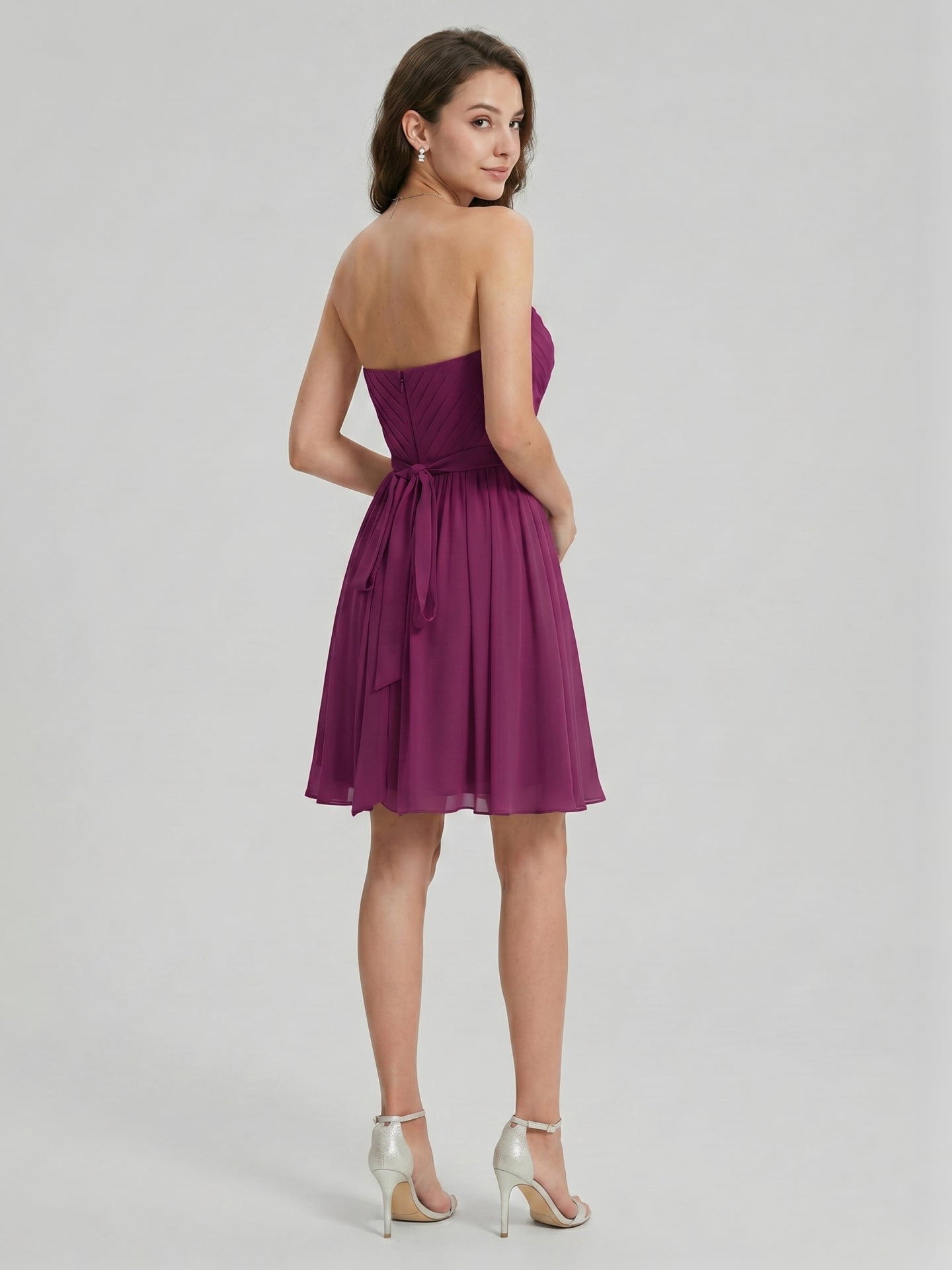 Simple Mulberry Chiffon A-Line Sweetheart Back Zip with Pleated Knee-Length Bridesmaid Dress