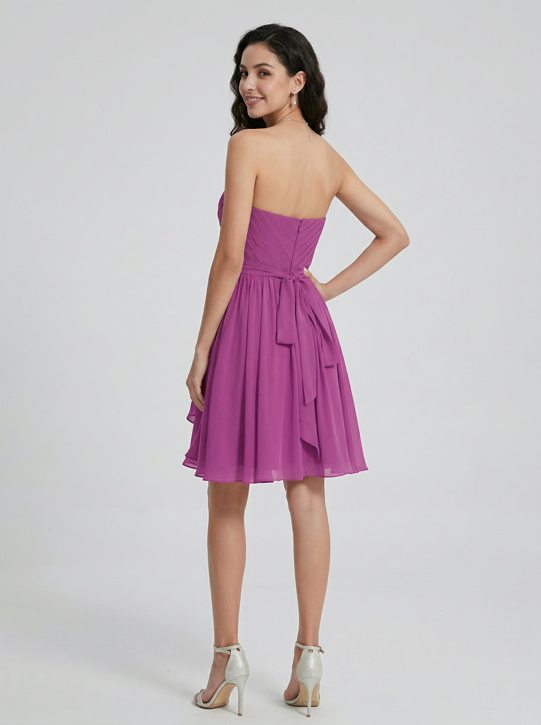 Simple Mulberry Chiffon A-Line Sweetheart Back Zip with Pleated Knee-Length Bridesmaid Dress