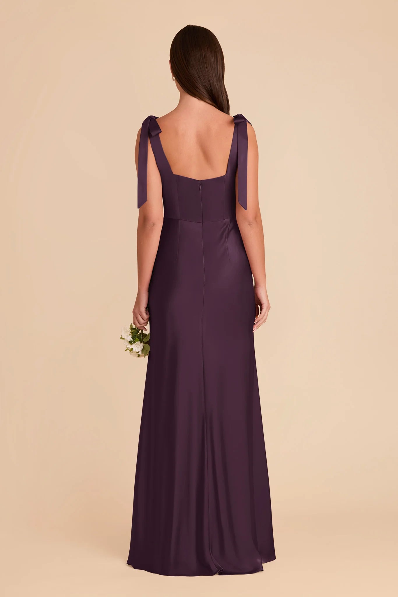 Simple Plum Square Neck Sleeveless Satin Maxi Bridesmaid Dress