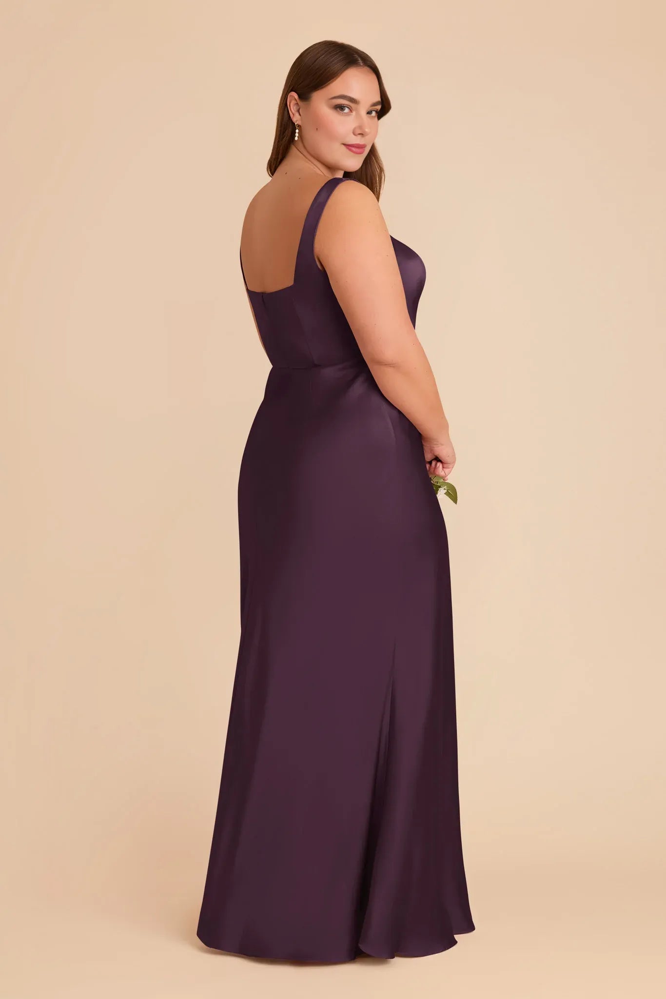 Simple Plum Square Neck Sleeveless Satin Maxi Bridesmaid Dress