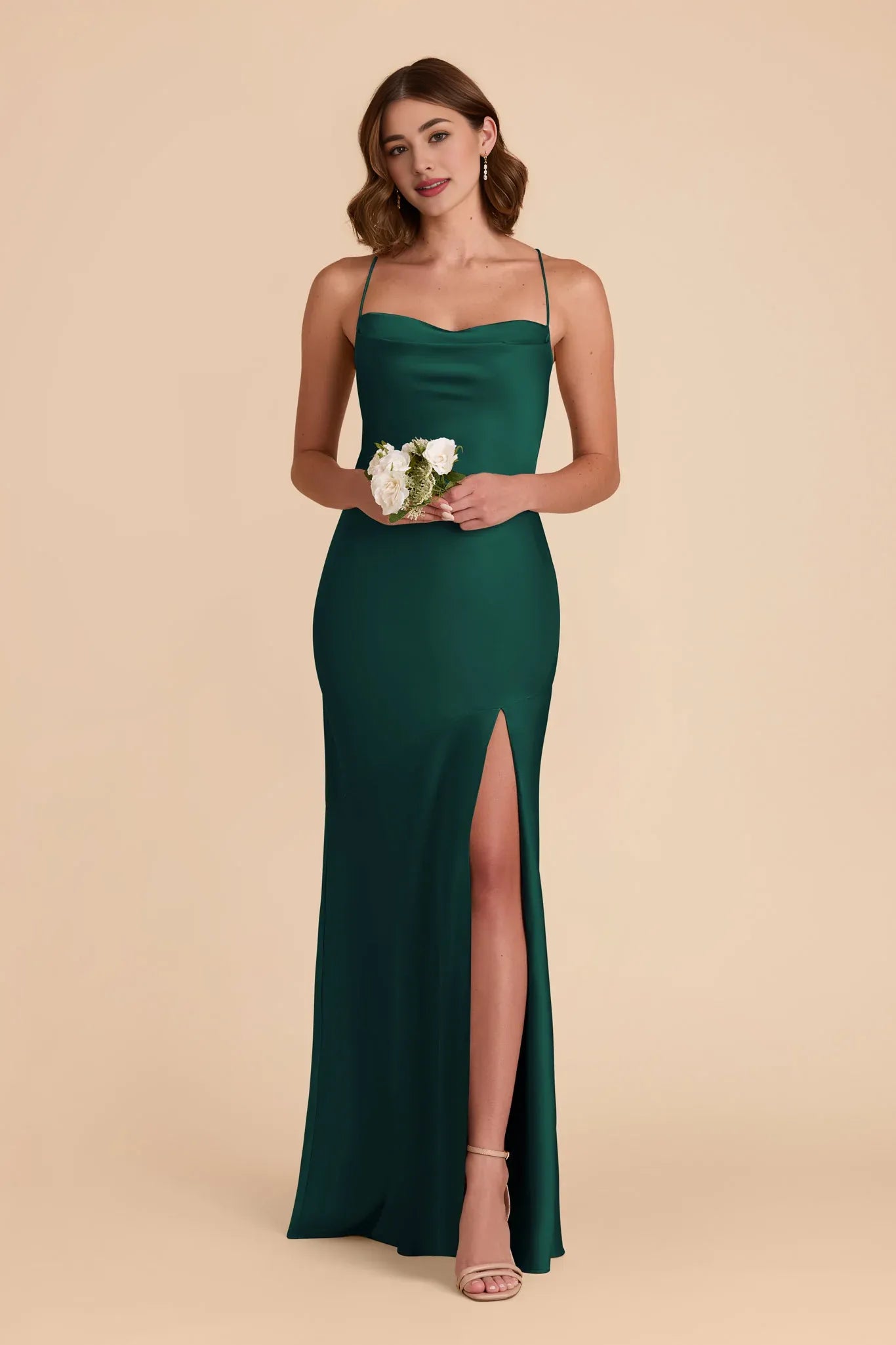 Simple Sheath/Column Cowl Neck Sleeveless Satin Maxi Bridesmaid Dress