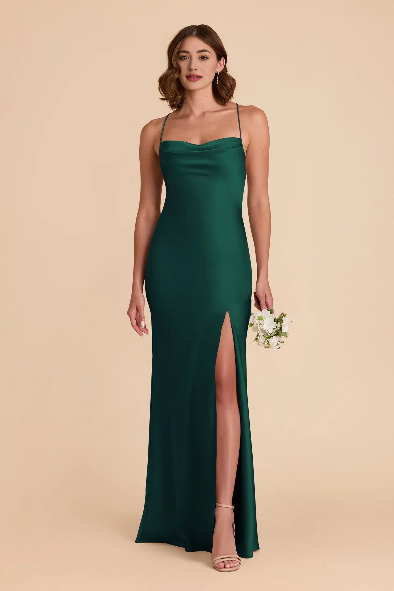 Simple Sheath/Column Cowl Neck Sleeveless Satin Maxi Bridesmaid Dress