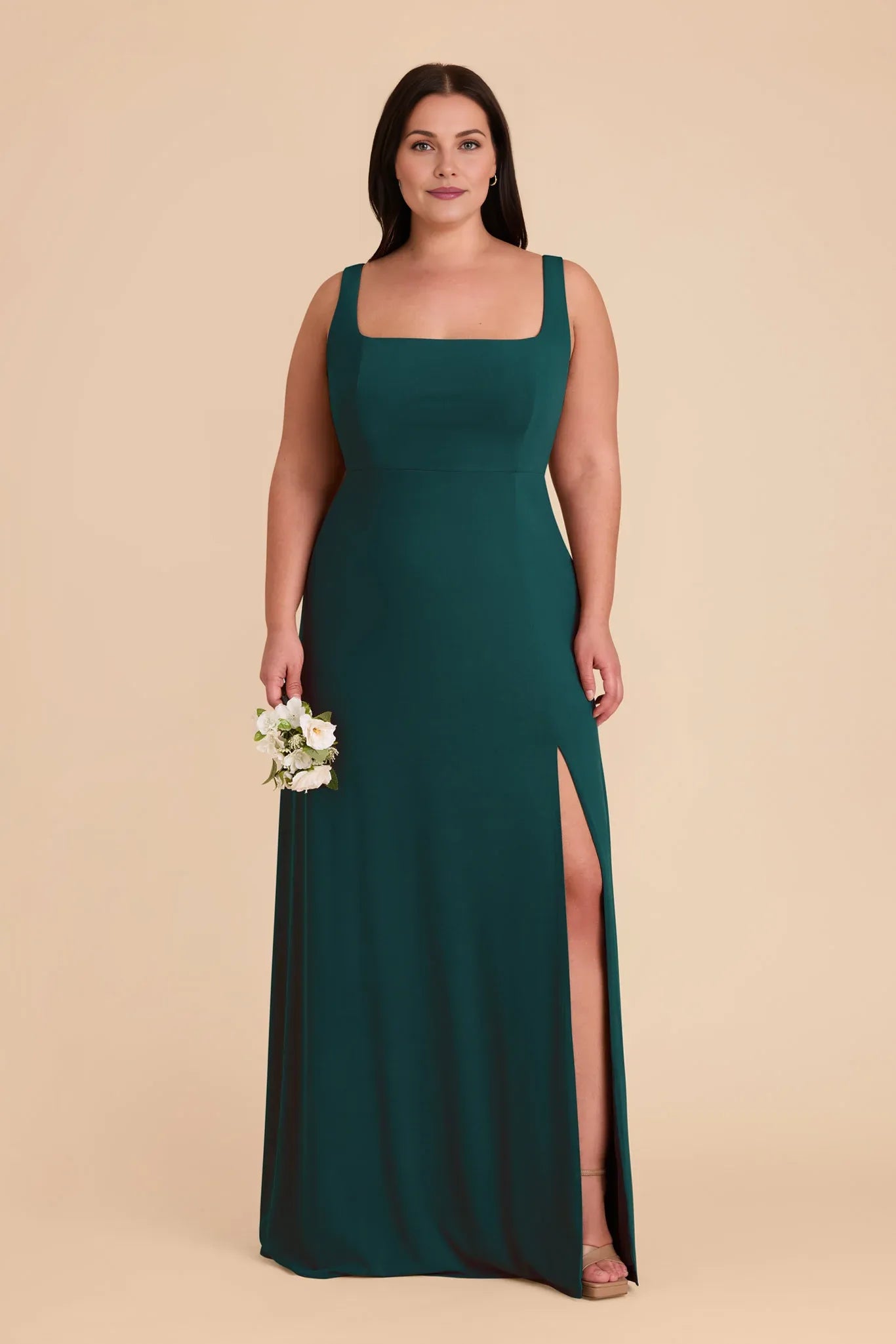 Simple Sheath/Column Square Neck Sleeveless Slit Maxi Bridesmaid Dress