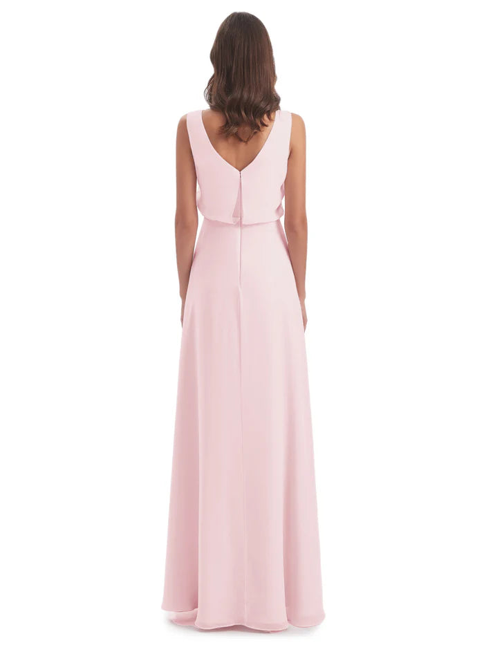 Simple Sheath Scoop Neck Sleeveless Chiffon Pleated Floor-Length Bridesmaid Dress