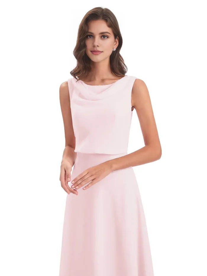 Simple Sheath Scoop Neck Sleeveless Chiffon Pleated Floor-Length Bridesmaid Dress