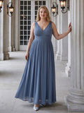 Simple Stormy Chiffon Empire V-Neck Back Zip Ankle-Length Plus Size Bridesmaid Dress