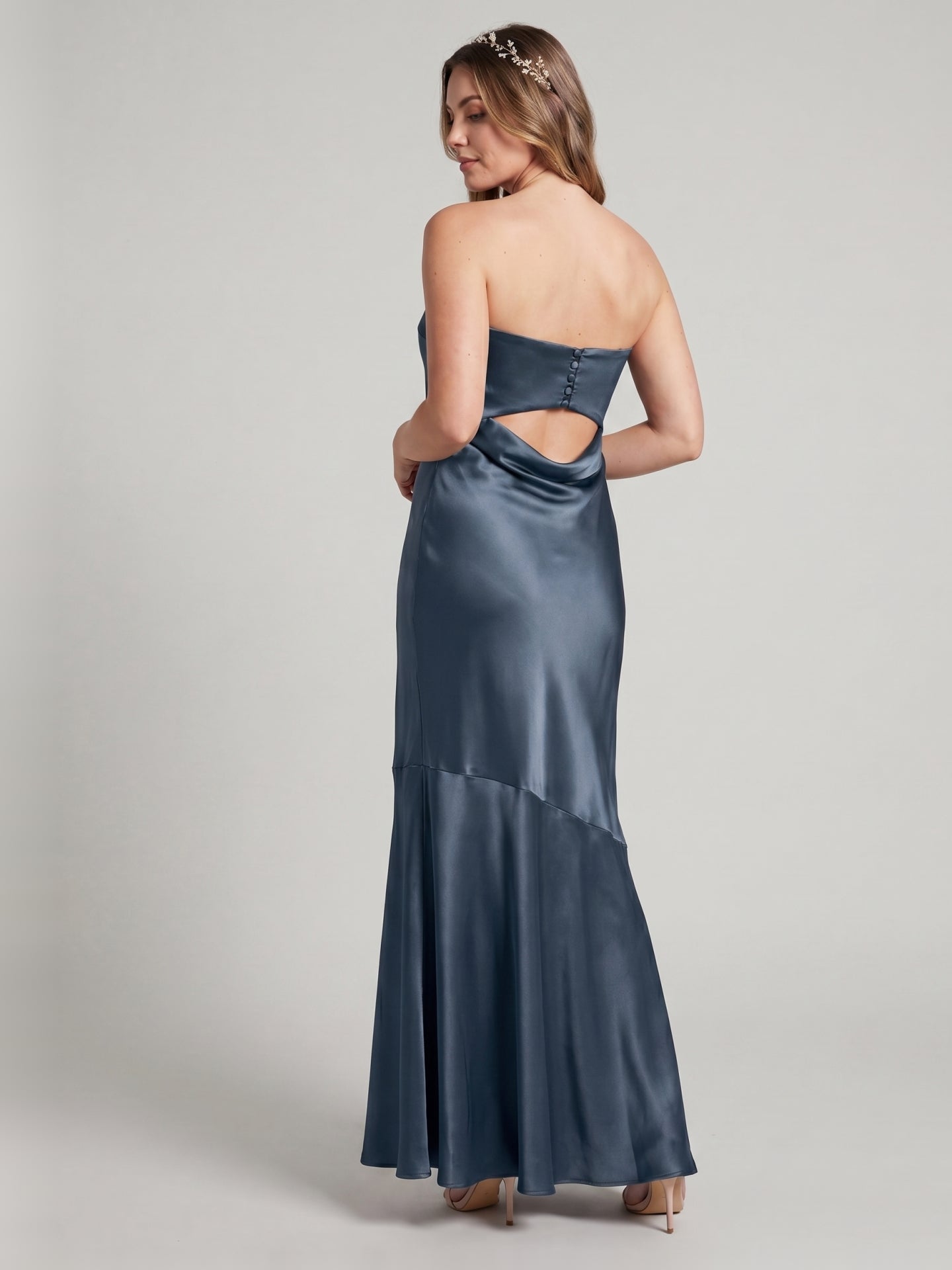 Simple Stormy Satin Mermaid Straight Neck Backless Ankle-Length Bridesmaid Dress