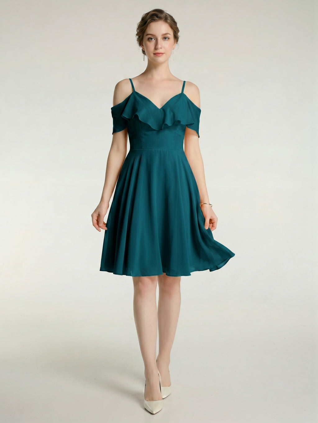 Simple Teal Chiffon A-Line Sweetheart Backless with Pleated Knee-Length Bridesmaid Dress