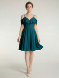 Simple Teal Chiffon A-Line Sweetheart Backless with Pleated Knee-Length Bridesmaid Dress