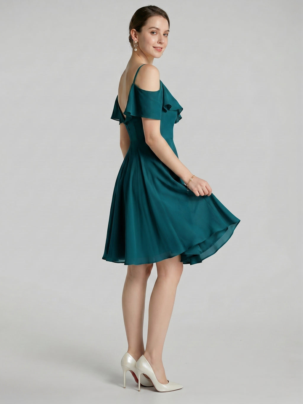 Simple Teal Chiffon A-Line Sweetheart Backless with Pleated Knee-Length Bridesmaid Dress