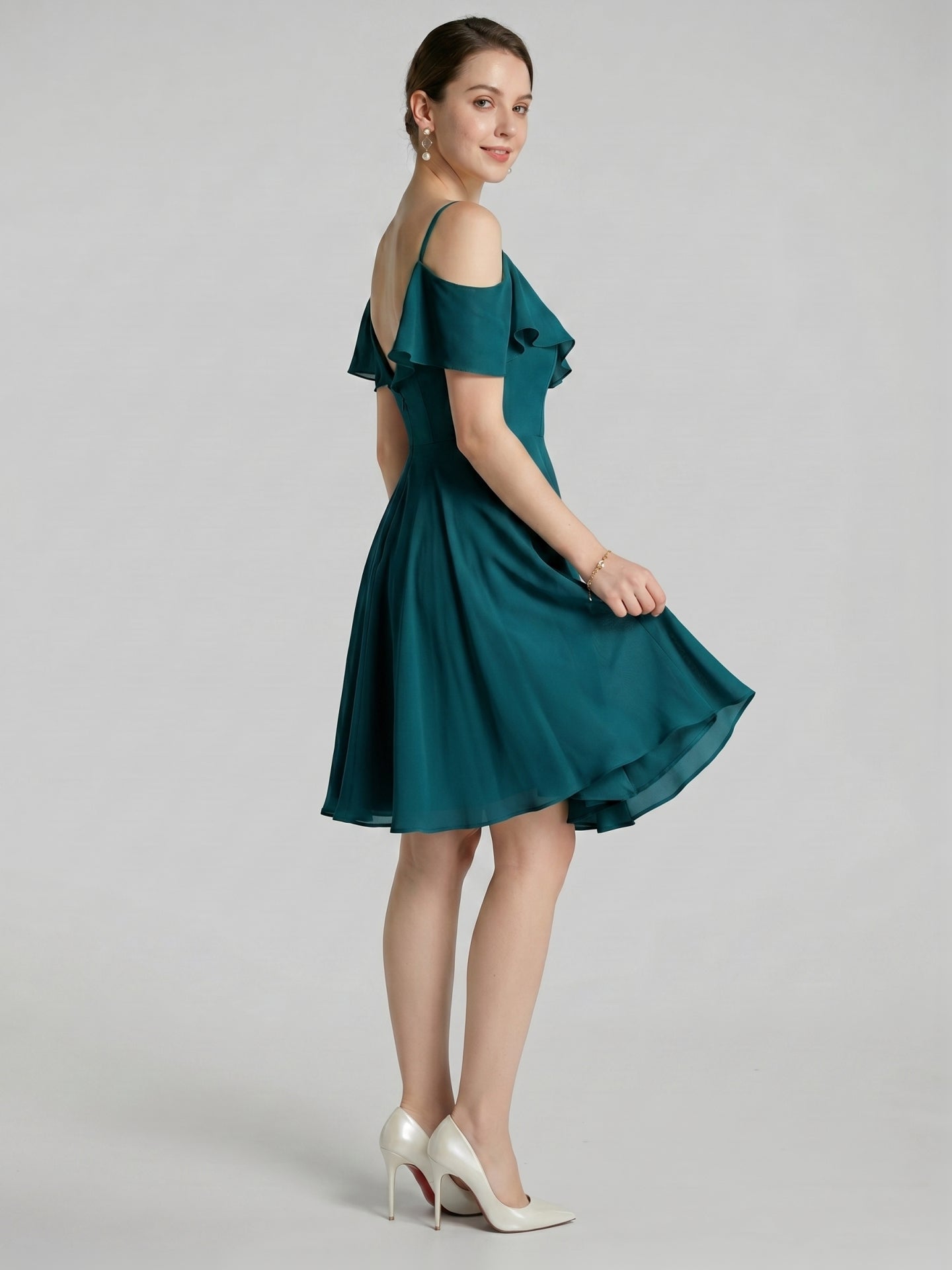 Simple Teal Chiffon A-Line Sweetheart Backless with Pleated Knee-Length Bridesmaid Dress