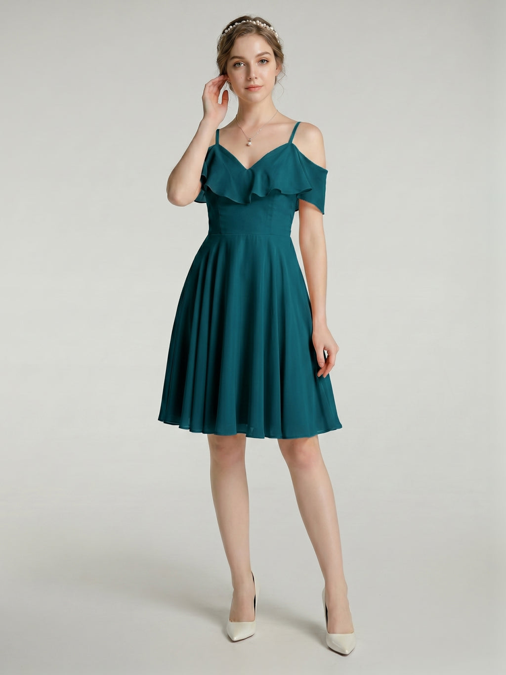 Simple Teal Chiffon A-Line Sweetheart Backless with Pleated Knee-Length Bridesmaid Dress