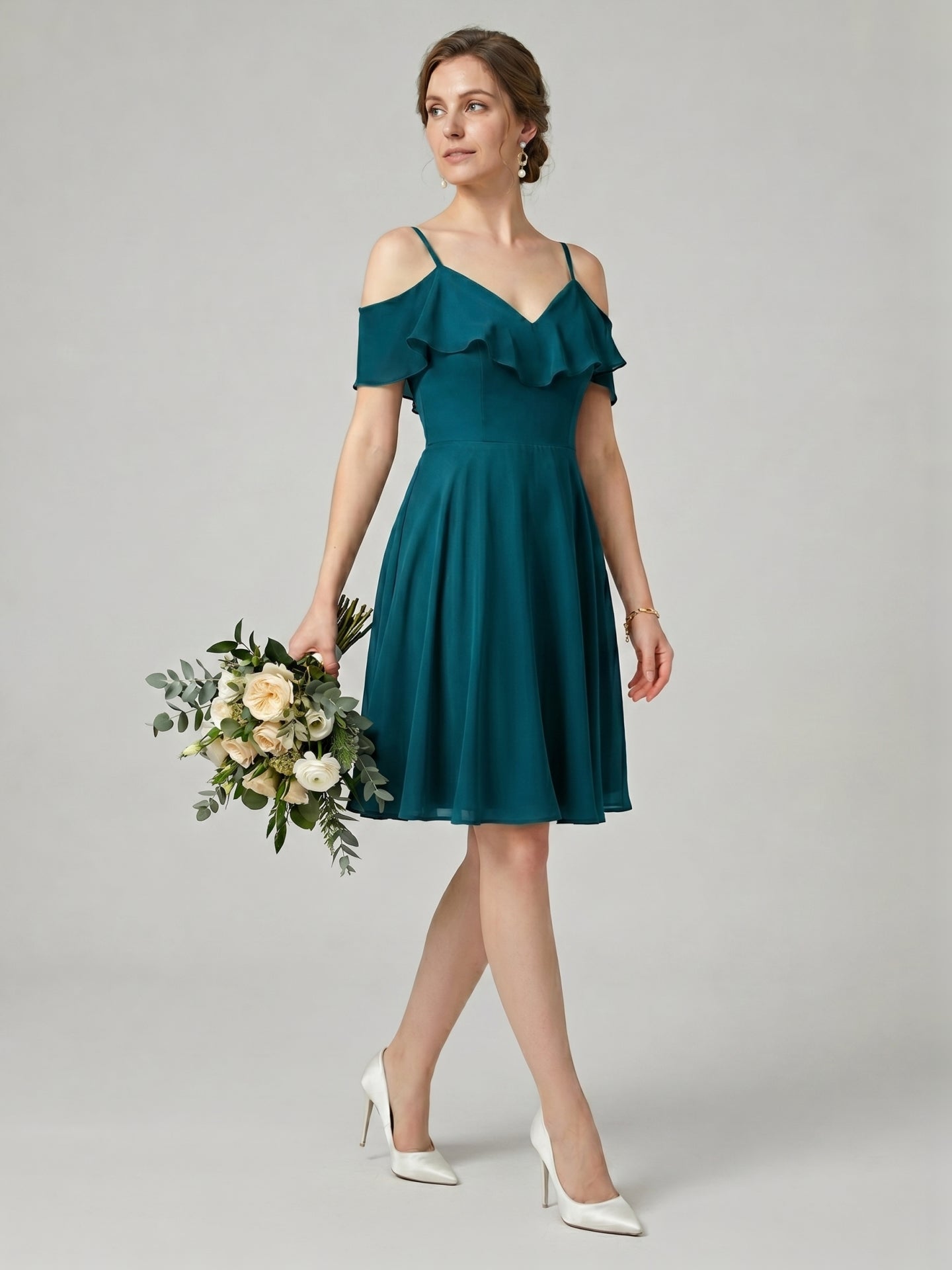 Simple Teal Chiffon A-Line Sweetheart Backless with Pleated Knee-Length Bridesmaid Dress