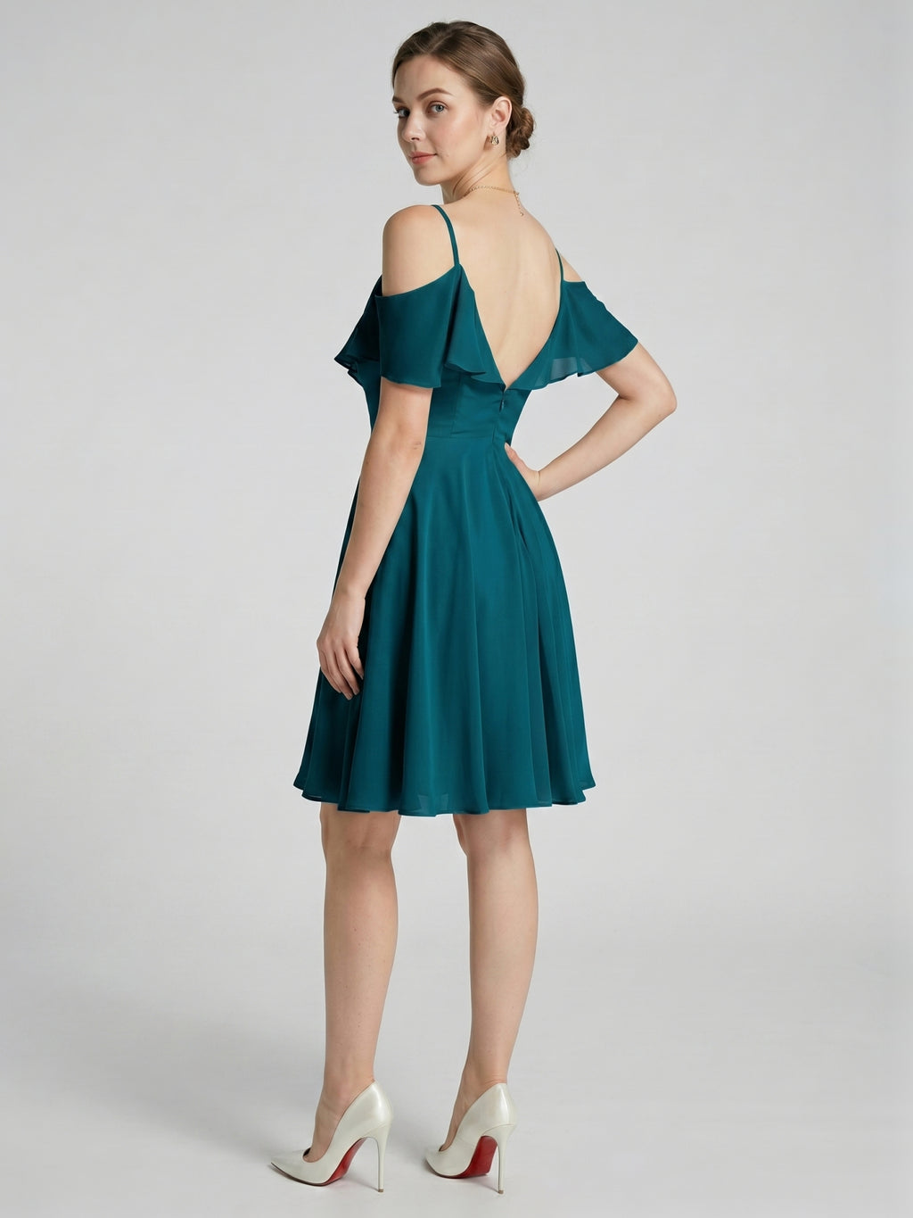 Simple Teal Chiffon A-Line Sweetheart Backless with Pleated Knee-Length Bridesmaid Dress