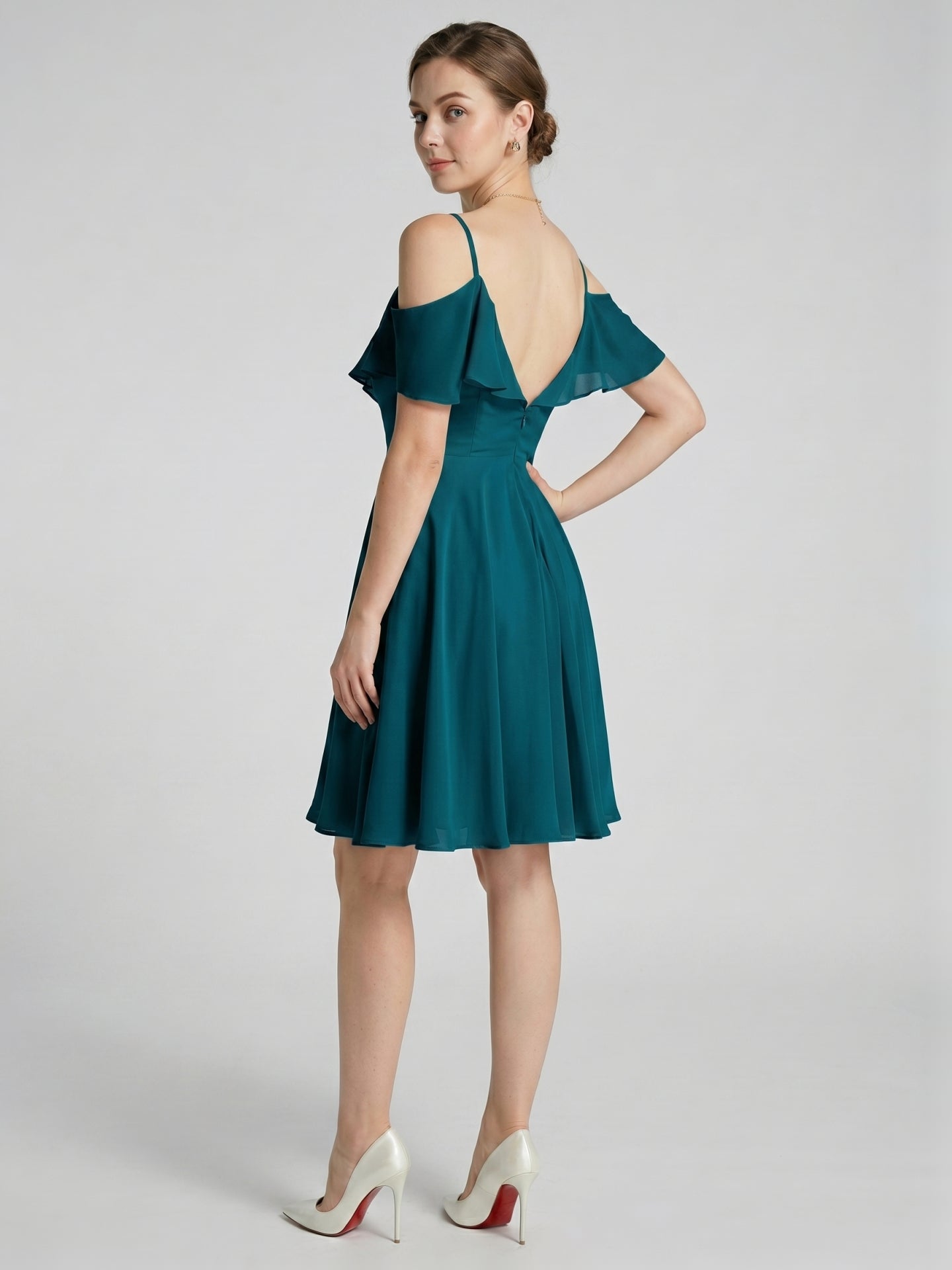 Simple Teal Chiffon A-Line Sweetheart Backless with Pleated Knee-Length Bridesmaid Dress
