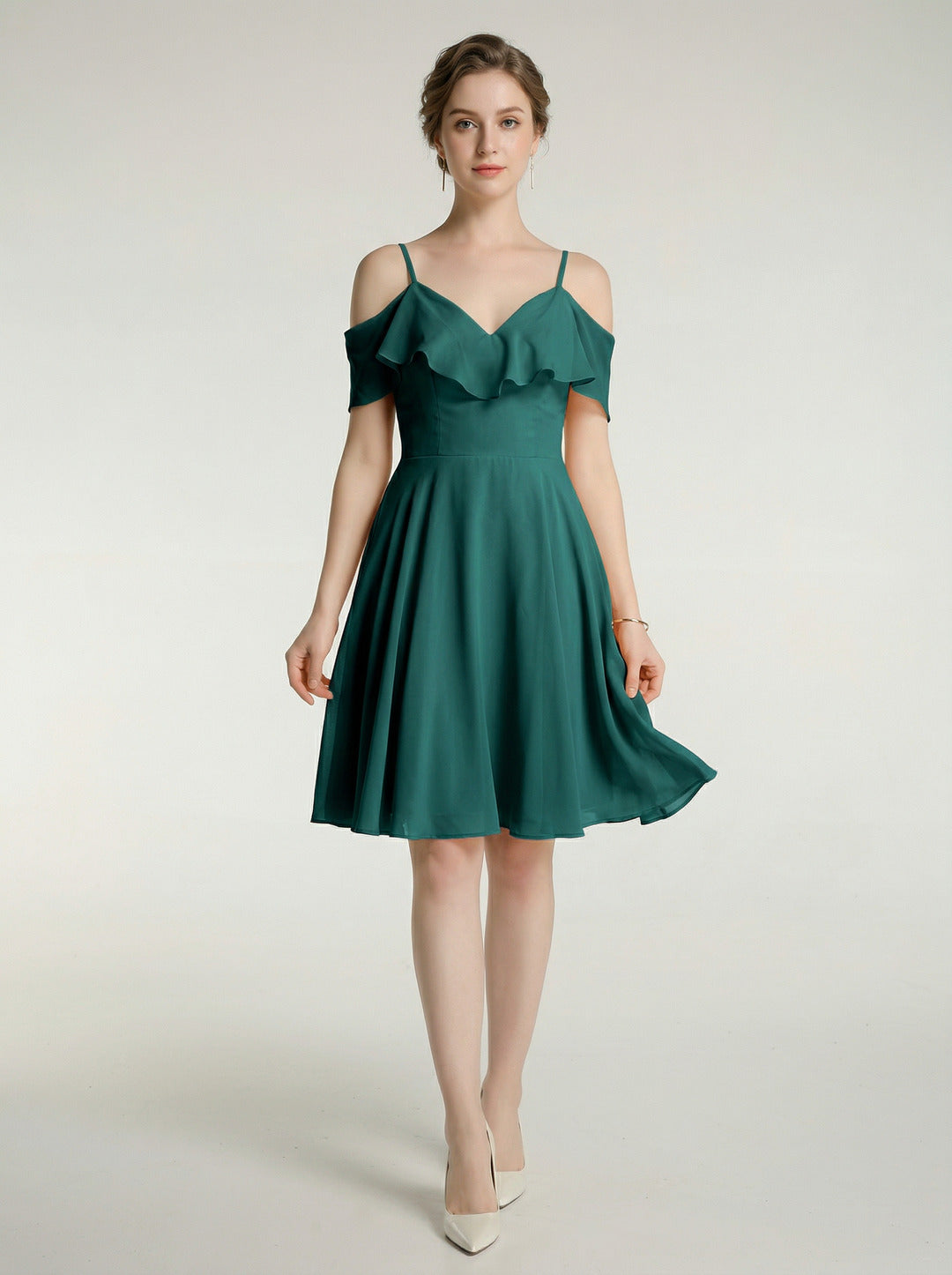 Simple Teal Chiffon A-Line Sweetheart Backless with Pleated Knee-Length Bridesmaid Dress