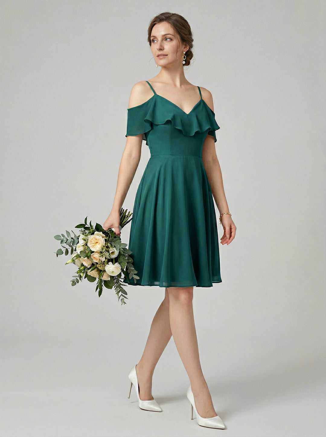 Simple Teal Chiffon A-Line Sweetheart Backless with Pleated Knee-Length Bridesmaid Dress
