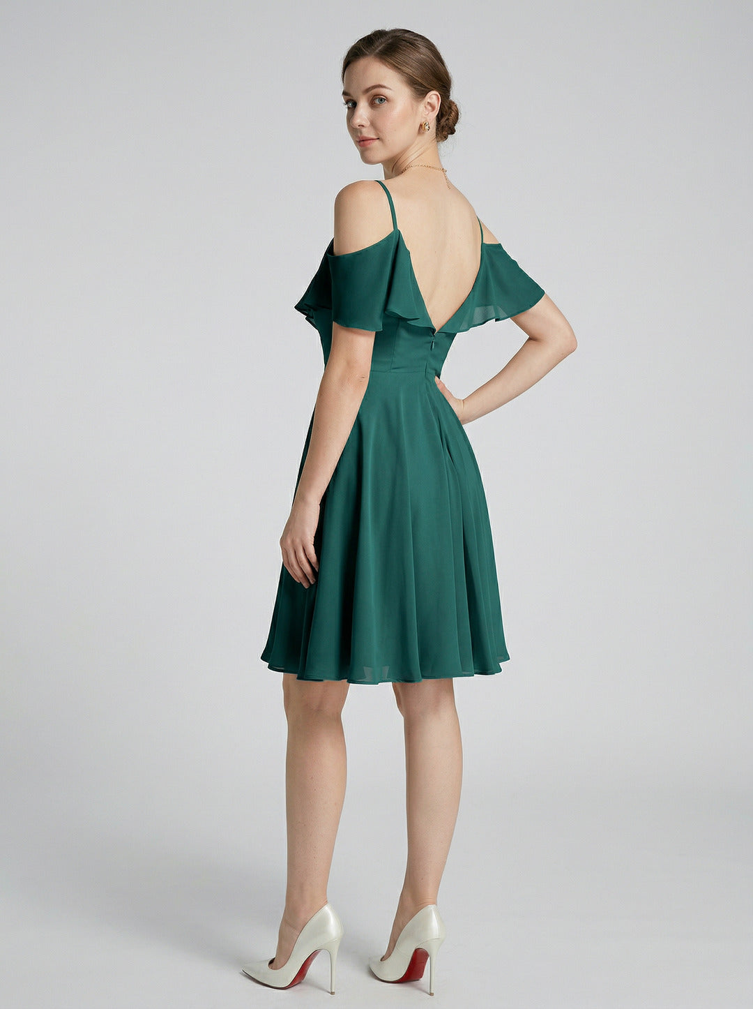 Simple Teal Chiffon A-Line Sweetheart Backless with Pleated Knee-Length Bridesmaid Dress